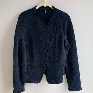 White House Black Market Moto Style Jacket Navy Heathered Fringe Zip Front Small